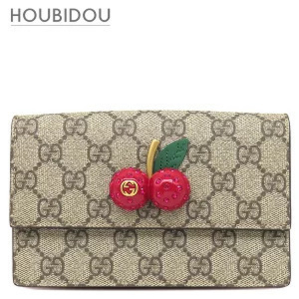 Gucci GG Supreme Canvas Shoulder Bag Beige Cream x Hibiscus Red Cherry Red
